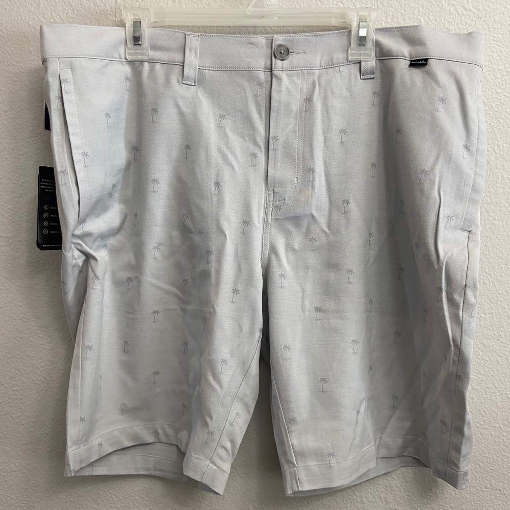 TravisMathew Mens 40 Gray Resort To This Palm Tree Golf Shorts NEW Stretch Print